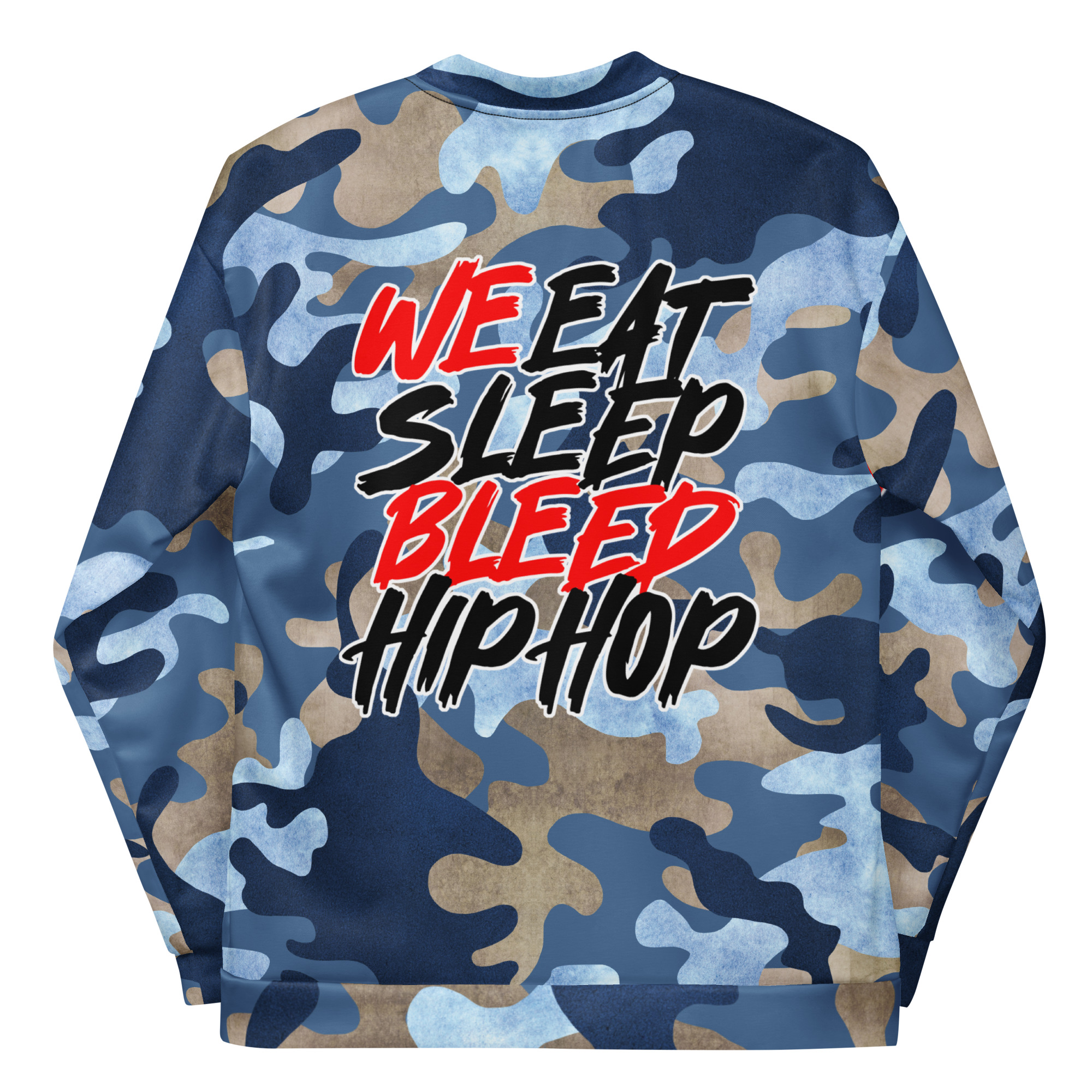 Blue Camo Logo Mashup Unisex Bomber Jacket - Image 2